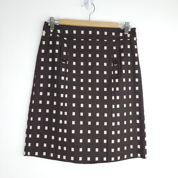 Ann Taylor Brown White Square Geometric Pencil Mini Skirt Size 2 Woven - Picture 1 of 7